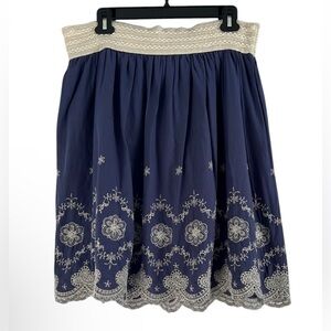 Metro Wear women's blue skirt Lined elastic waist embroidered Sz XL EUC Boho